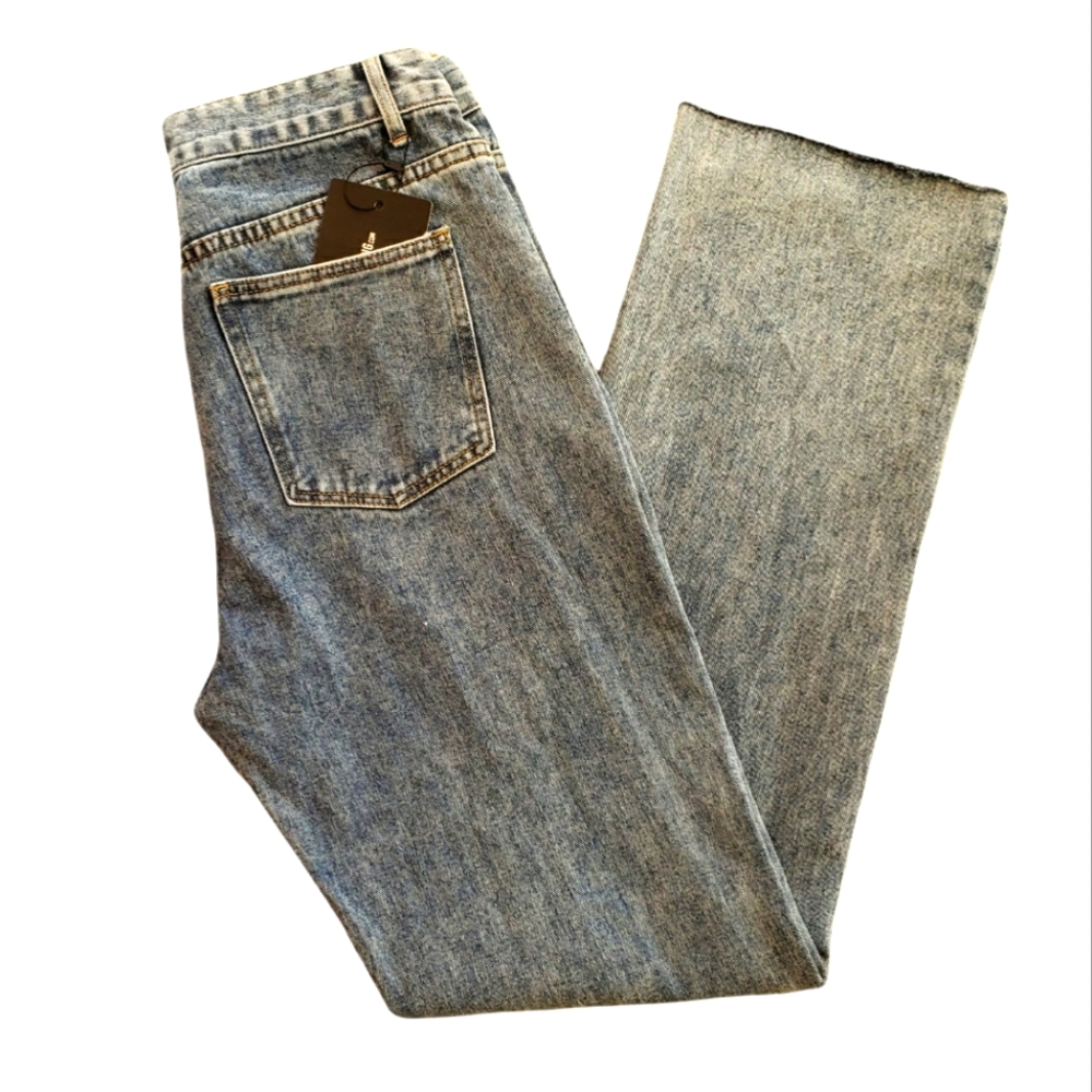 PrettyLittleThing Jeans Vintage Wash Straight Ripped Distressed Cut Hem Sz 12